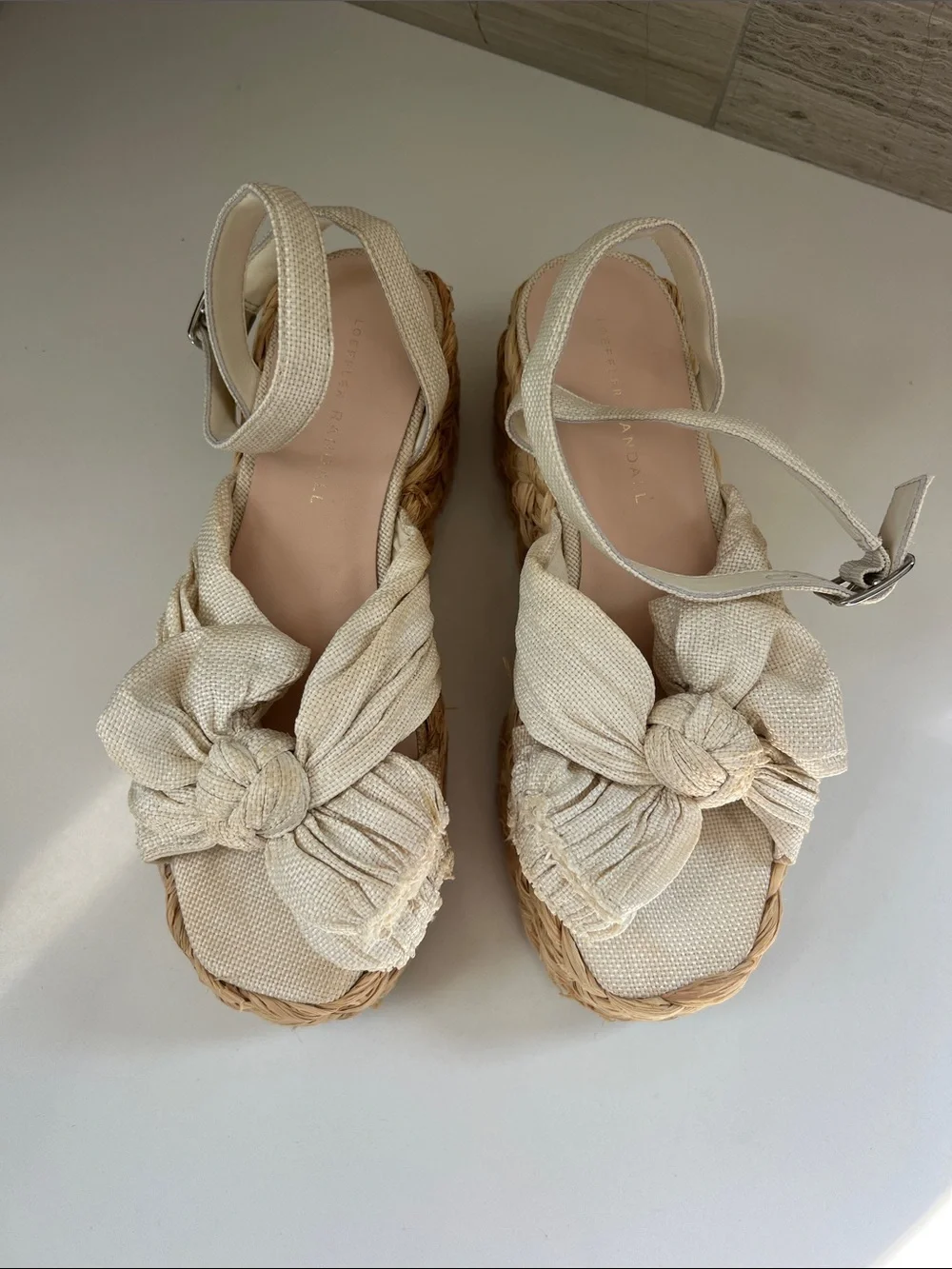 Loeffler Randall gaby espadrille platform sandals heels white tan 7